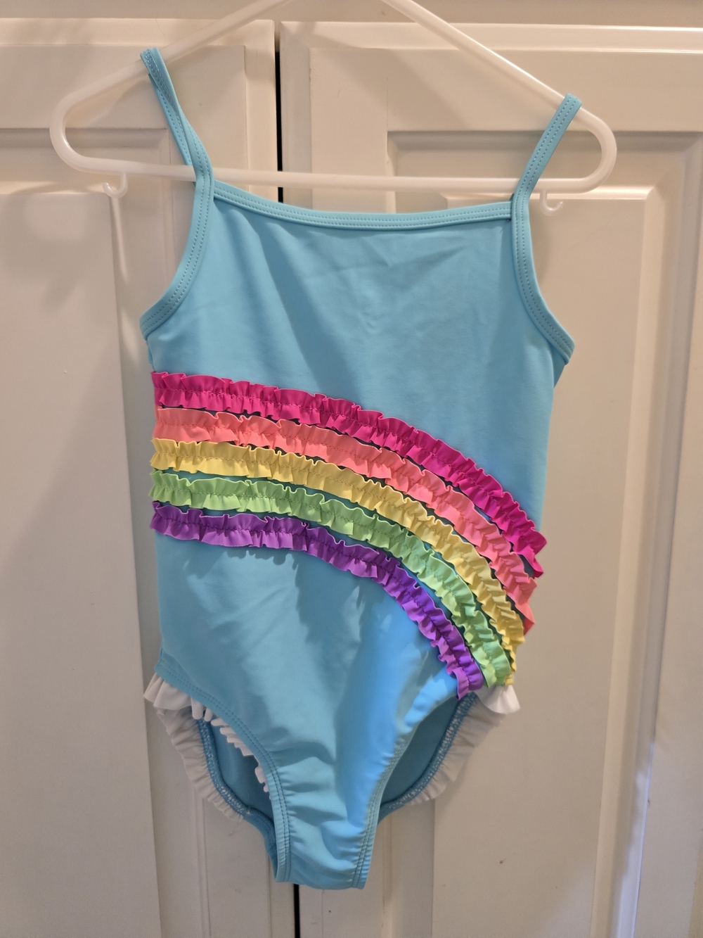 Gymboree Light Blue One-Piece Swimsuit with Rainbow Ruffles 4T